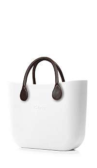 O bag kabelka MINI Bianco s hnedými krátkymi koženkovými rúčkami
