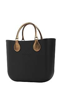 O bag kabelka MINI Nero s krátkymi koženkovými držadlami bronzom