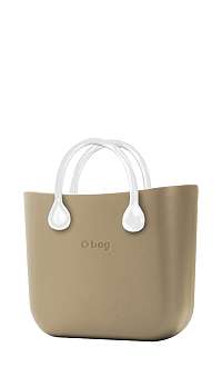 O bag kabelka MINI Sabbia s bielymi krátkymi koženkovými rúčkami