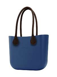 O bag  modrá kabelka MINI Bluette s hnedými dlhými koženkovými rúčkami