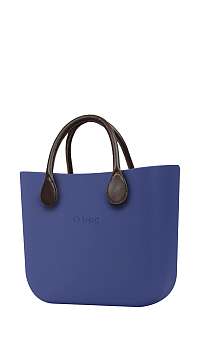 O bag  modrá kabelka MINI Cobalto s hnedými krátkymi koženkovými rúčkami
