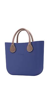 O bag  modrá kabelka MINI Cobalto s krátkou koženkou Tortora
