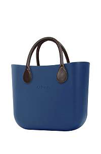 O bag  modré kabelka MINI Bluette s hnedými krátkymi koženkovými rúčkami