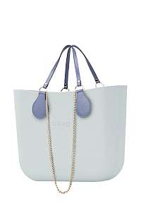 O bag  modré kabelka MINI Polvere s řetízkovým držadlem a modrou koženkou