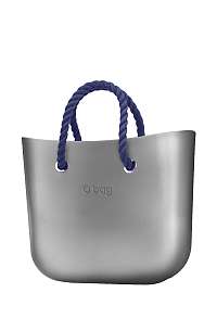 O bag  sivé kabelka MINI Silver s tmavo modrými krátkymi povrazmi