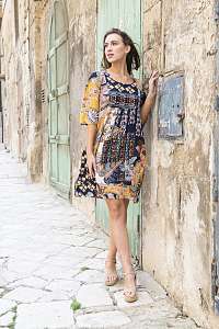 Orientique modré áčkové šaty Andalucia so vzormi