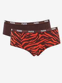 Puma Printed AOP Hipster 2P Balená sada dvoch dámskych nohavičiek v hnedej a červenej farbe