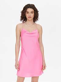Ružové krátke lesklé šaty na ramienka s odhaleným chrbtom ONLY Primrose