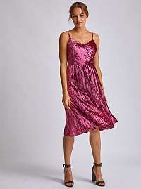 Rúžové zamatové šaty s plisovanou sukňou Dorothy Perkins