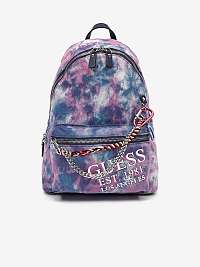 Ružovo-fialový dámsky vzorovaný batoh s ozdobnými detailmi Guess