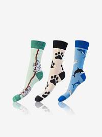 Sada troch párov unisex ponožiek v modrej, zelenej a bielej farbe Bellinda CRAZY SOCKS 3x