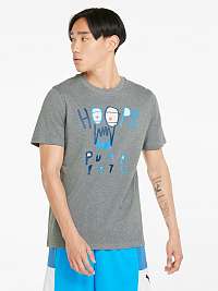 Šedé pánske tričko s potlačou Puma 4th Quarter