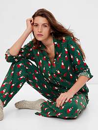 Spodné prádlo - Santa Zelené flanelové pyžamo