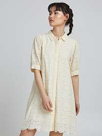 Svetložlté košeľové šaty s madeirou ICHI