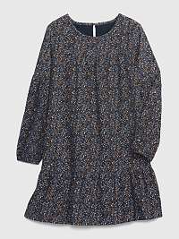 Tmavomodré dievčenské manšestrové šaty s volánom GAP