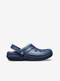 Tmavomodré pánske šľapky s umelým kožúškom Crocs