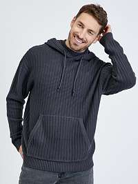 Tmavosivý pánsky rebrovaný sveter s kapucňou Tom Tailor Denim