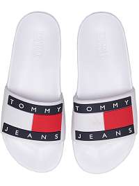 Tommy Hilfiger biele unisex šľapky Tommy Jeans Flag Pool Slide White