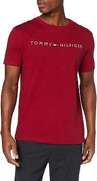 Tommy Hilfiger bordové pánske tričko CN SS Tee Logo Gold s výšivkou
