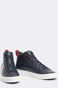 Tommy Hilfiger modré pánske kožené tenisky Flag Detail Leather Sneaker High Midnight -