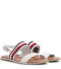 Tommy Hilfiger smotanové kožené sandále Flat Sandal Corporate Ribbon Whisper White -