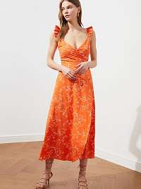 Trendyol oranžové maxi šaty so vzormi