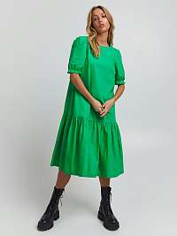Zelené dámske voľné midi šaty s vreckami ICHI