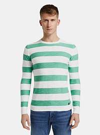 Zeleno-biely pánsky pruhovaný basic sveter Tom Tailor Denim