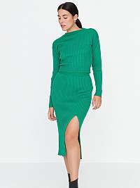 Zelený svetrový set sukne a topu s dlhými rukávmi Trendyol
