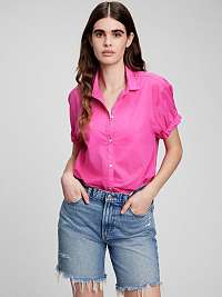 Ženy - Košeľa s krátkym rukávom Ružová