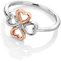 Hot Diamonds Bicolor strieborný čtyřlístkový prsteň s diamantom Lucky in Love DR216 58 mm