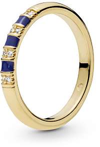 Pandora Pozlátený prsteň s kryštálmi a modrými pruhmi Shine 168052CZ mm