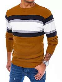 Kamelový sveter s kontrastnými pruhmi