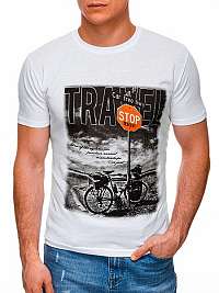 Moderné biele tričko s potlačou Travel S1398