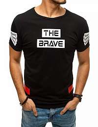Moderné čierne tričko s potlačou THE BRAVE