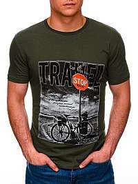 Moderné khaki tričko s potlačou Travel S1398
