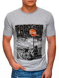 Moderné šedé tričko s potlačou Travel S1398
