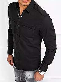 Rifľová bavlnená košeľa v čiernej farbe