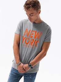 Šedé tričko s potlačou New York S1434 V-24A