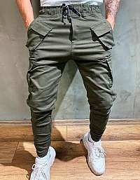 Štýlové jogger nohavice v khaki farbe