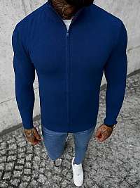 Tmavo-nebesky modrý sveter na zips NB/MM6004/5