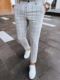 Vzorované svetlošedé trendy chinos nohavice