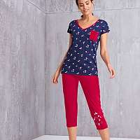 Blancheporte 3/4 pyžamové nohavice s motívom hviezdičiek červená