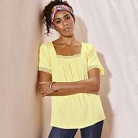 Blancheporte Jednofarebné tričko s anglickou výšivkou citronová