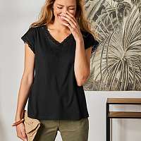 Blancheporte Jednofarebné tričko s macramé, s krátkymi rukávmi čierna