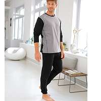 Blancheporte Pyžamo s prešitím a dlhými rukávmi, s nohavicami sivá/čierna 87/96 (M)