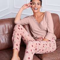 Blancheporte Pyžamové nohavice s kvetinovým vzorom ružová