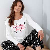 Blancheporte Pyžamové tričko s dlhými rukávmi a potlačou hviezd Lola slonová kosť