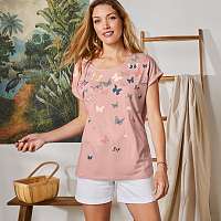 Blancheporte Rovné tričko s motýlími rukávmi ružová pudrová