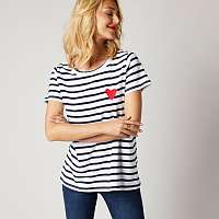 Blancheporte Tričko s výšivkou srdca a krátkymi rukávmi, jednofarebné alebo s prúžkami biela/modrá